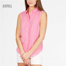Camisa sem mangas de algodão rosa para mulher